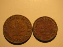 Foreign Coins:  1950 Germany 5 & 10 Pfennigs