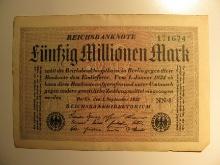 Foreign Currency: 1923/1924 Germany 50 Million Mark