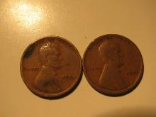 US Coins: 2x1921 Wheat pennies