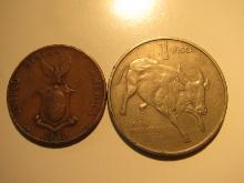 Foreign Coins: 1939 Philippines (WWII Under USA Protective) 1 Centavo & 1983 1 Piso