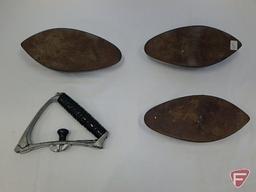 Sloped-handled iron: detachable handle and 3 bottoms in different sizes,a complete set