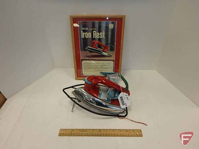 GE Dry iron with rest and advertising picture 13inHx10inW