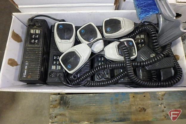 7 boxes of Motorola and Kenwood 2-way radios; fire extinguisher; first aid kit