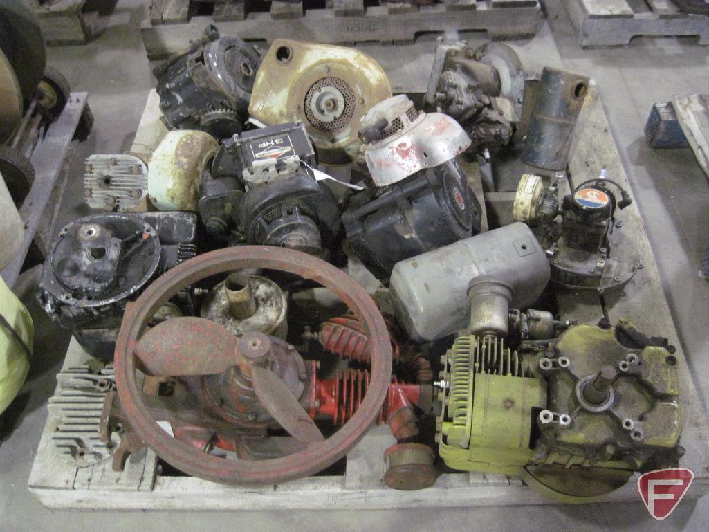 Pallet of assorted gas engine parts, mostly B&S, approx. 8, plus pump parts
