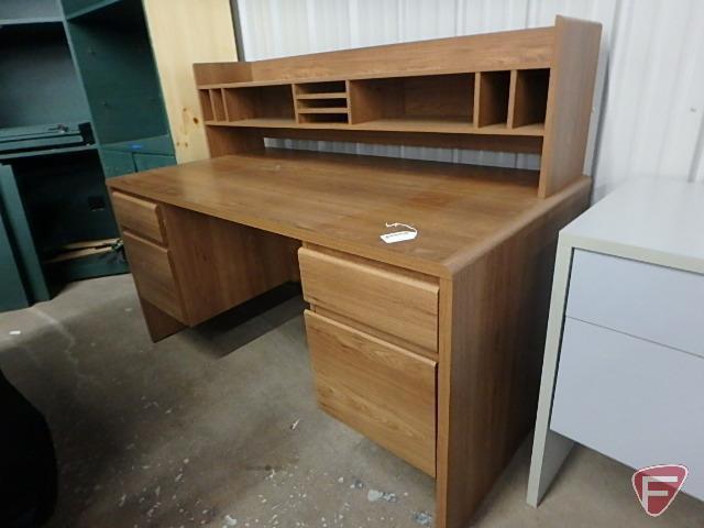 2-piece wood desk with hutch, 44inHx58inWx30inD, 4 drawers