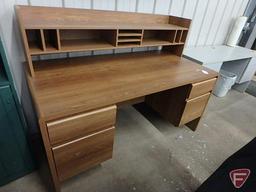 2-piece wood desk with hutch, 44inHx58inWx30inD, 4 drawers