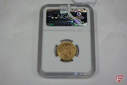 Bank of Canada Gold Coin Hoard, 1913 Canadian 5dollar gold coin, NGC certified, MS64