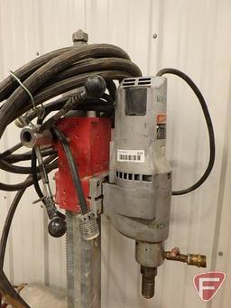 Milwaukee core drill 110 volt w/suction pump and base and extensions, water hose
