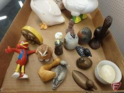 Assortment of Birds, fabric, porcelain, ceramic, wood, glass, metal