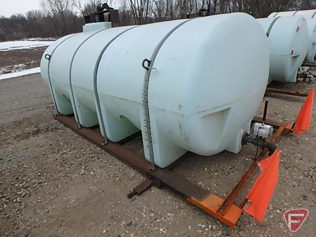 2000 Norwesco 1,635 gallon water tank on skids, model 40388, no top lid, used for water only