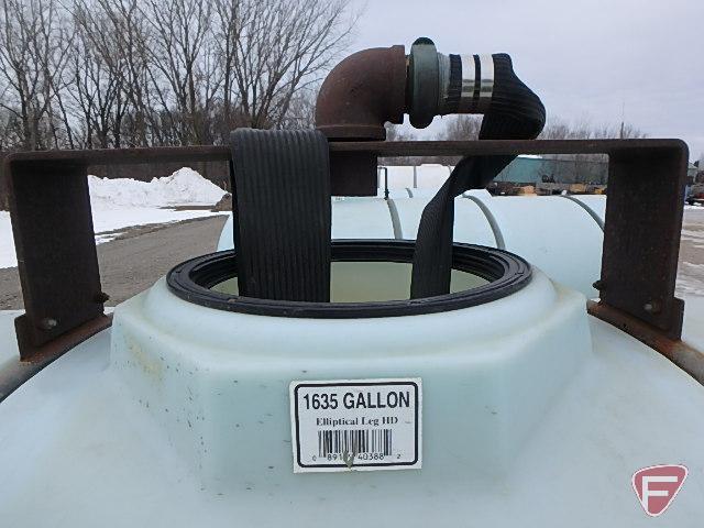 2000 Norwesco 1,635 gallon water tank on skids, model 40388, no top lid, used for water only