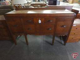 Wood storage cabinet/buffet, 2 drawers 2 doors, water damage on top, 39inHx59inWx19inD