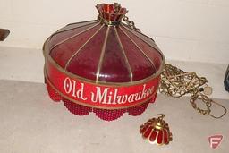 Old Milwaukee beer advertising hanging lamp, plastic shade