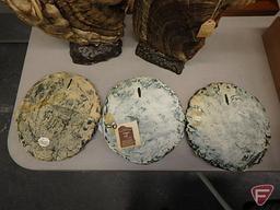 (3) Shapes of Clay wall decoration made from Mt St Helen ash, (2) carved table-top items,