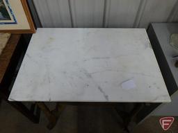 Marble top table on casters, 29inHx29inWx20inD