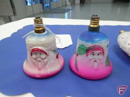 (2) Vintage glass Santa bell light bulbs and (2) glass Santa light bulbs