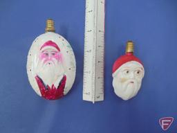 (2) Vintage glass Santa bell light bulbs and (2) glass Santa light bulbs