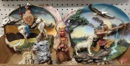 Angela tepee painting 22 x 26, assorted Native American Lee Bogle plates, figurines