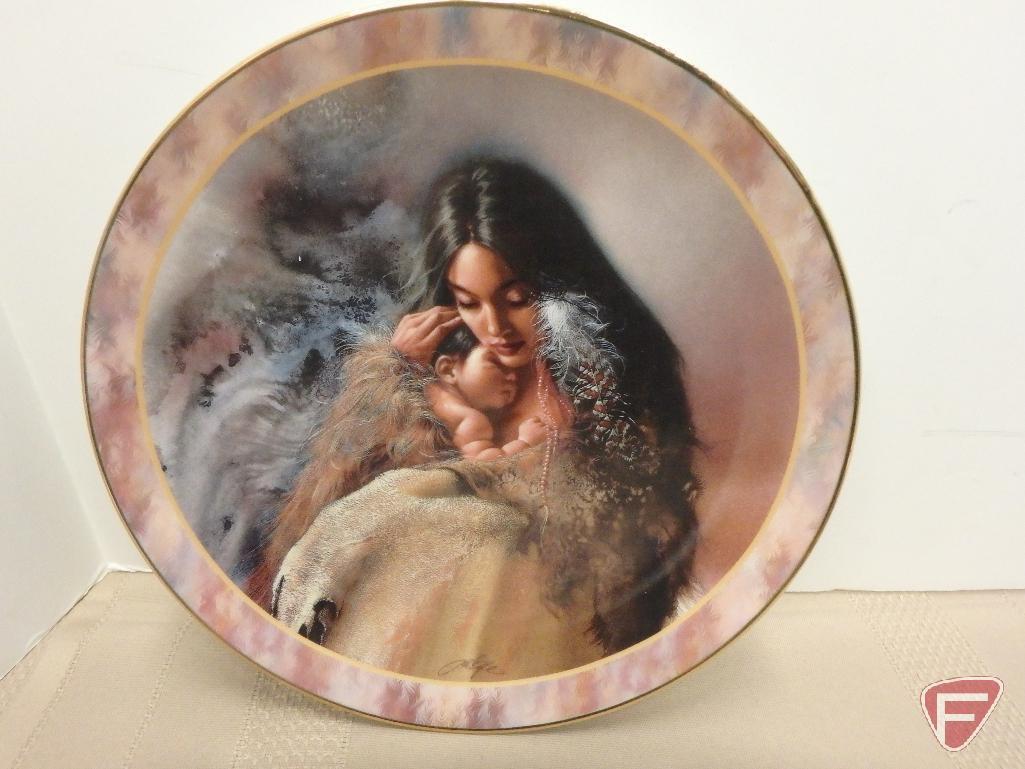 Angela tepee painting 22 x 26, assorted Native American Lee Bogle plates, figurines