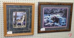 Lee Parkinson framed & matted print 19 x 23, wolf framed & matted print 17 x 19, both