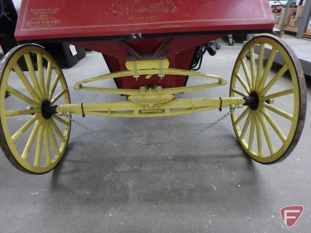 Vintage-style popcorn concession wagon, awning, lights, flagpole with American Flag,