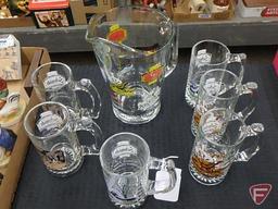 Schmidt beer advertising glass pitcher and (6) mugs