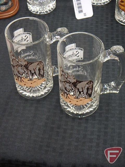 Schmidt beer advertising glass pitcher and (6) mugs