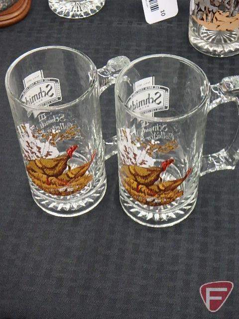 Schmidt beer advertising glass pitcher and (6) mugs