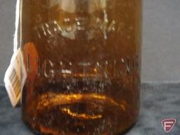 Canning/fruit jar, amber, Trade Mark Lightning, bottom marked Putnam 130,