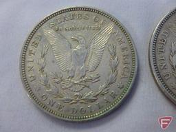 (3) 1921 D Morgan silver dollars, VF to XF