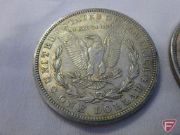 (4) 1921 S Morgan silver dollars, VF to XF