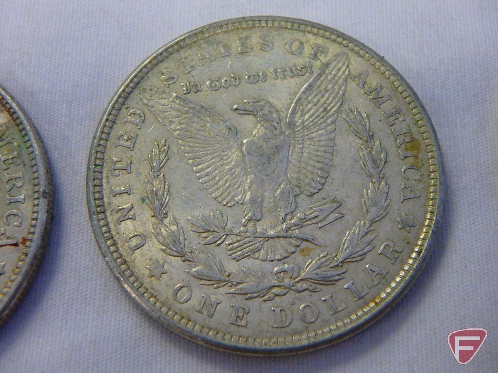 (4) 1921 D Morgan silver dollars, mostly all XF