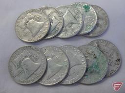 (10) Circulated various date Franklin half dollars, avg. circulated condition