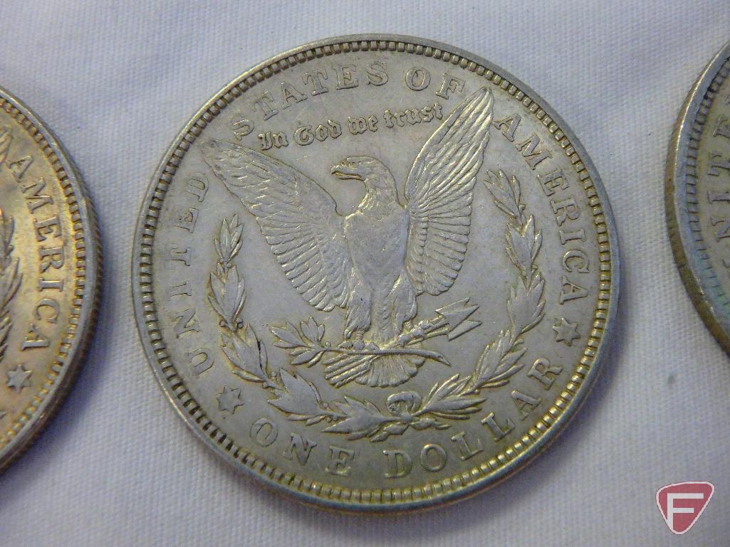 (3) 1921 Morgan silver dollars, all AU