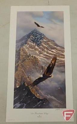 (3) 37inHx20inW prints by Rick Kelley, Reflections of Freedom, Liberty's Flight, and