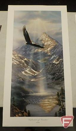 (3) 37inHx20inW prints by Rick Kelley, Reflections of Freedom, Liberty's Flight, and