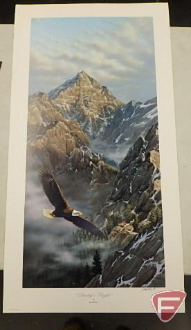 (3) 37inHx20inW prints by Rick Kelley, Reflections of Freedom, Liberty's Flight, and