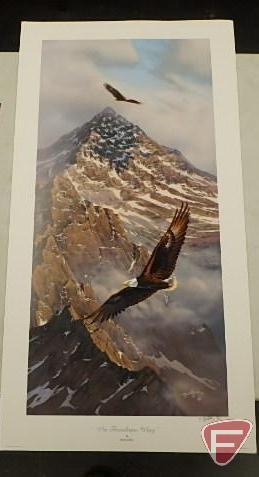 (3) 37inHx20inW prints by Rick Kelley, Reflections of Freedom, Liberty's Flight, and