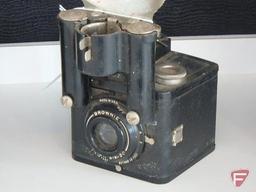 Vintage cameras, Kodak Brownie Hawkeye with Kodalite flashholder and manual,