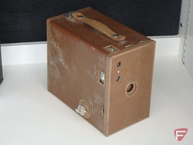 Vintage cameras, Kodak Brownie Hawkeye with Kodalite flashholder and manual,