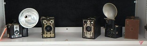 Vintage cameras, Kodak Brownie Hawkeye with Kodalite flashholder and manual,