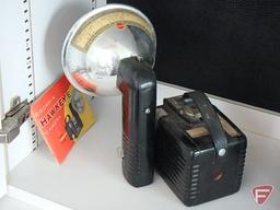 Vintage cameras, Kodak Brownie Hawkeye with Kodalite flashholder and manual,