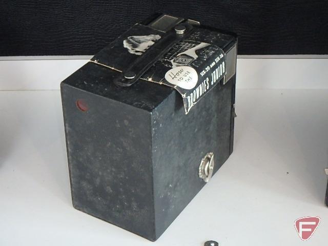 Vintage cameras, Kodak Brownie Hawkeye with Kodalite flashholder and manual,