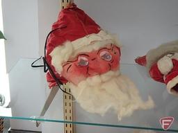(2) Vintage Santa suits, one with mask, beards, sleigh bells on leather straps and