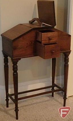 Wood standing sewing basket, 25InHx18inWx9inD