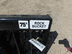 Brute 75" rock bucket with 4" tine spacing universal mount skid steer attachment