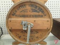 New Style White Cedar No. 2 cylinder butter churn, 4 gallon capacity