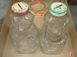 Change for the new baby glass coin bank and (2) other glass coin banks