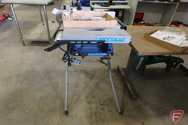 Ryobi RTS31 10" table saw with wheeled stand, fence, miter gauge, blade guards