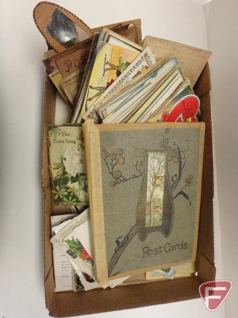 Box of vintage post cards and registry bills from early 1900s, approx. 250